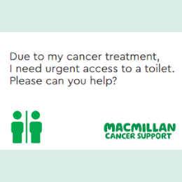 Macmillan toilet card and leaflet